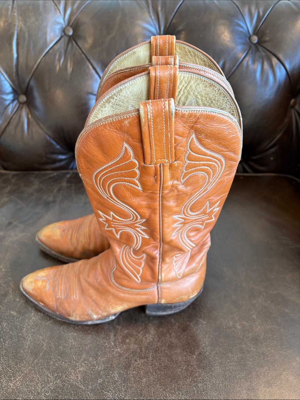Men’s Cognac Leather Western Cowboy Boots Size 8E